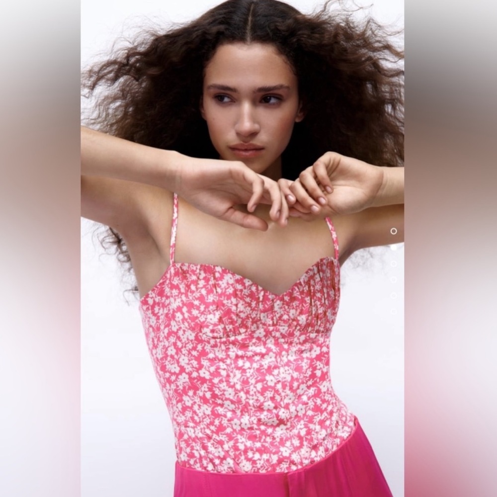NWT Zara New Pink/White Printed Corset Bodysuit Size S